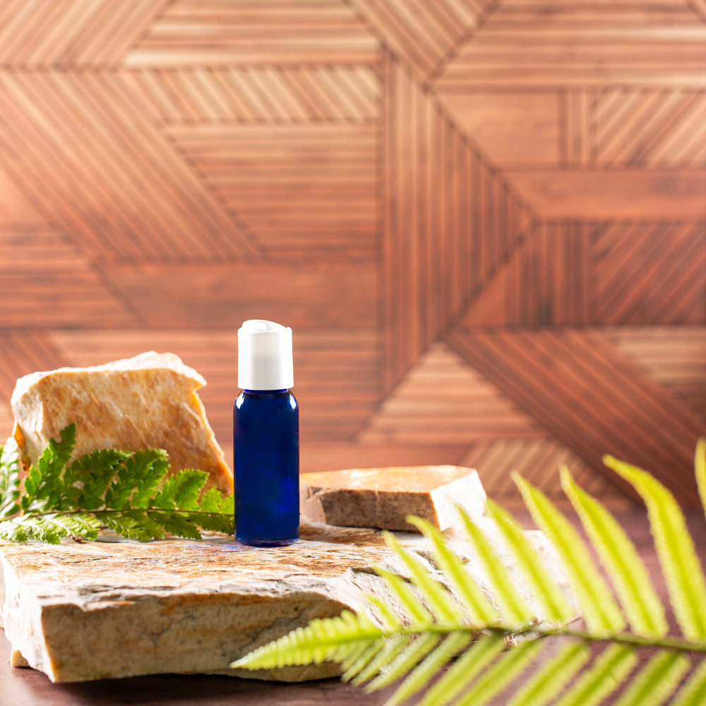 1 oz Blue PET Bullet Bottle with 20-410 White Smooth Disc Cap