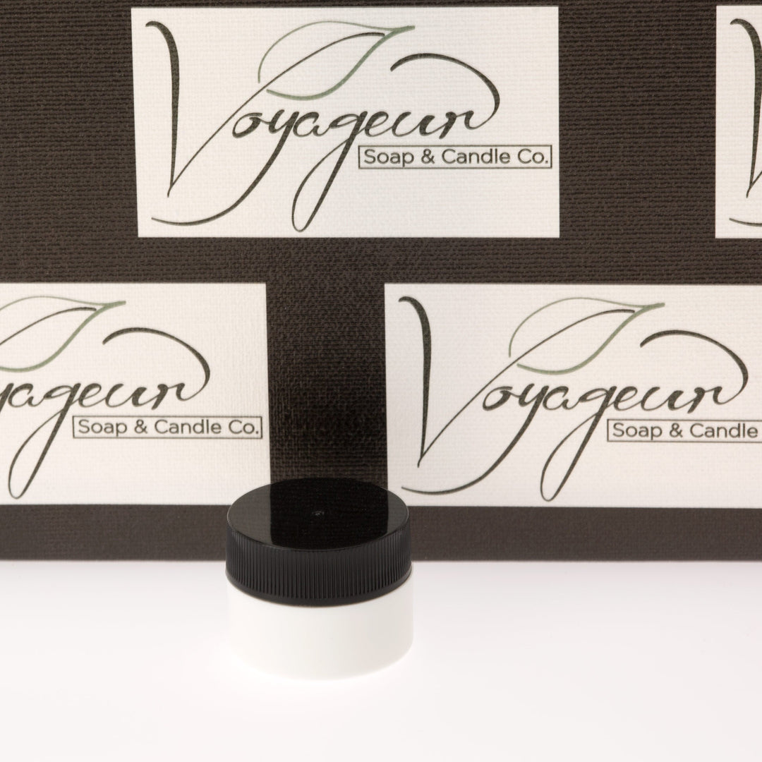 .25 oz / 7.5 ml White Lip Balm Jar with Black Ribbed Cap