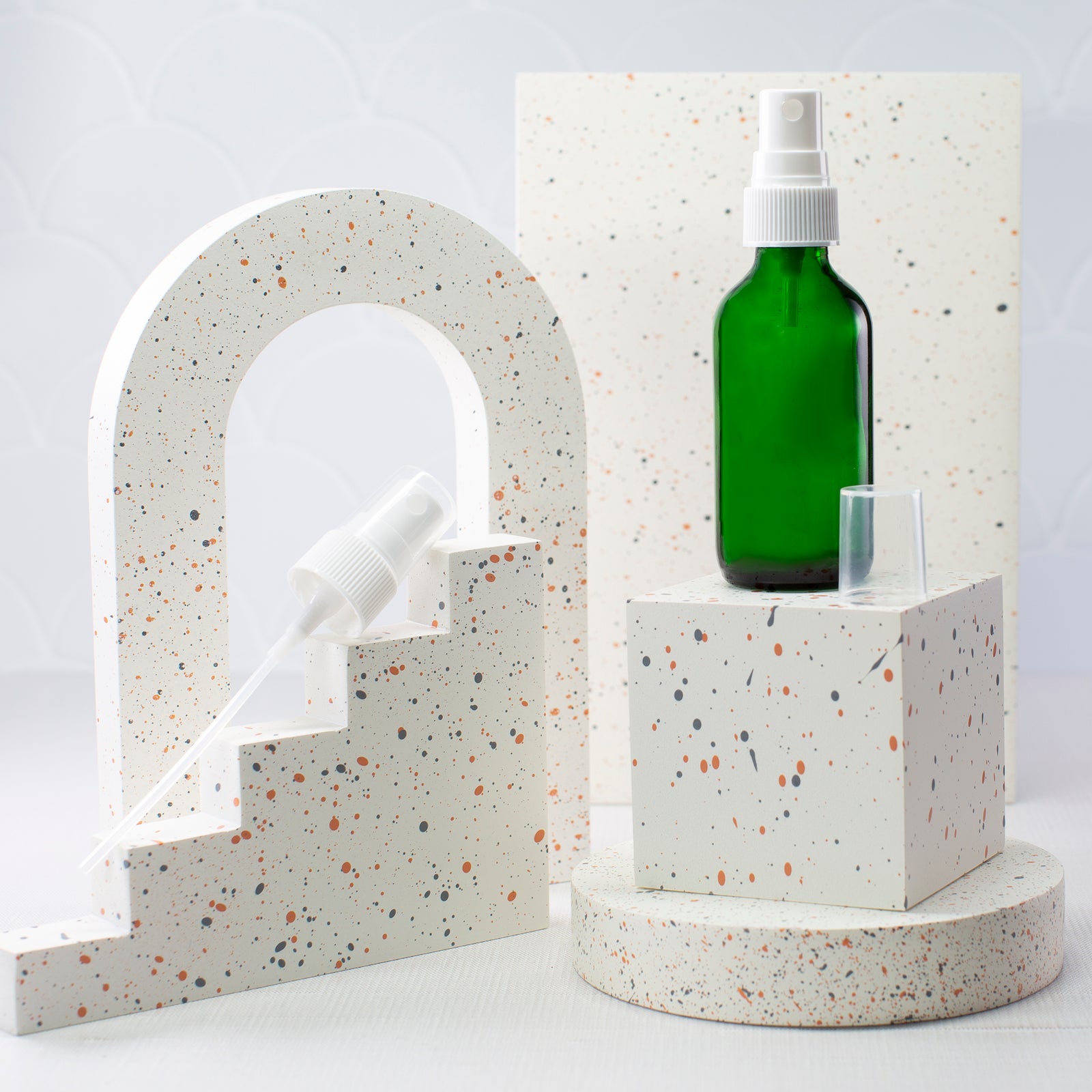 2 oz Green Glass Bottle with 20-400 White Fine Mist Sprayer