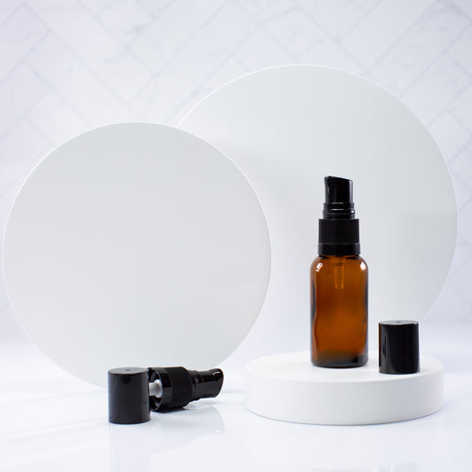 30 ml Amber Essential Oil Bottle with 18-400 Black Treatment Pump