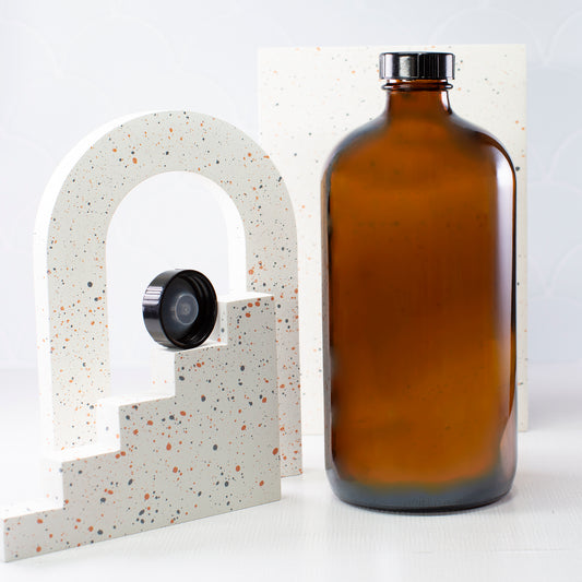 32 oz Amber Glass Bottle with 33-400 Black Phenolic Cap