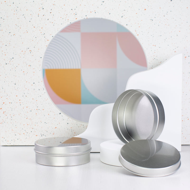 4 oz Silver Shallow Metal Tin with Slip Cover Lid