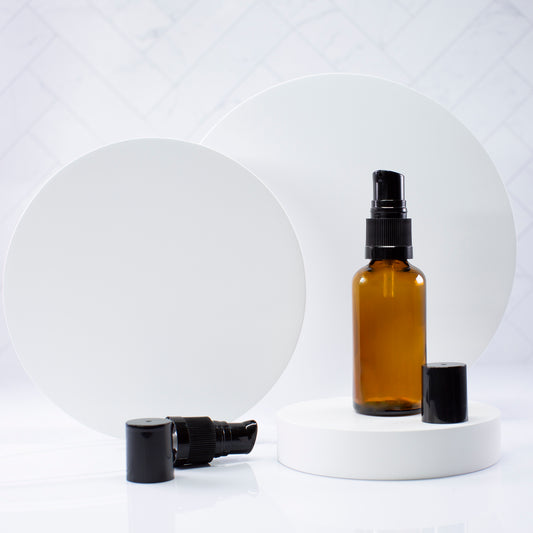 50 ml Amber Essential Oil Bottle with 18-400 Black Treatment Pump