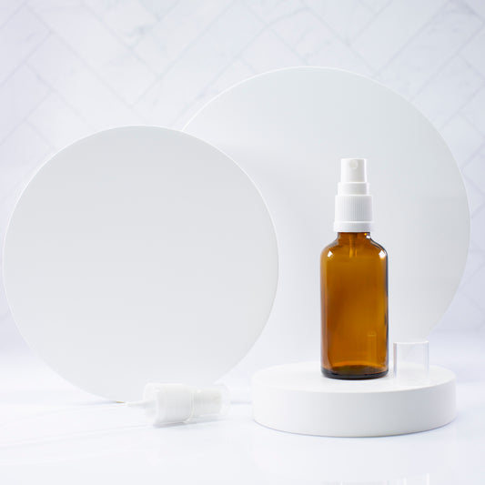 50 ml Amber Essential Oil Bottle with 18-400 White Fine Mist Sprayer