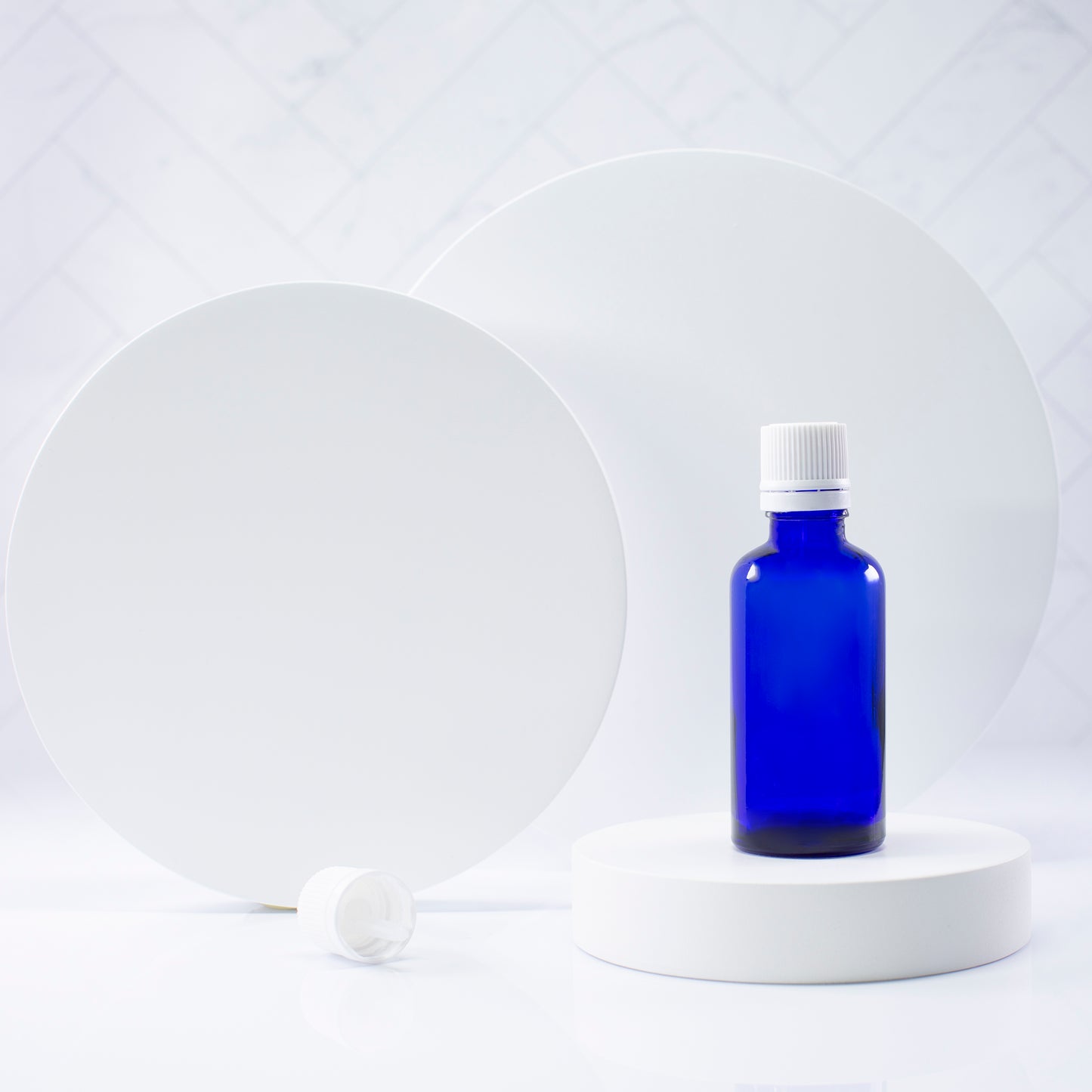 50 ml Blue Essential Oil Bottle with 18mm White Dropper Cap