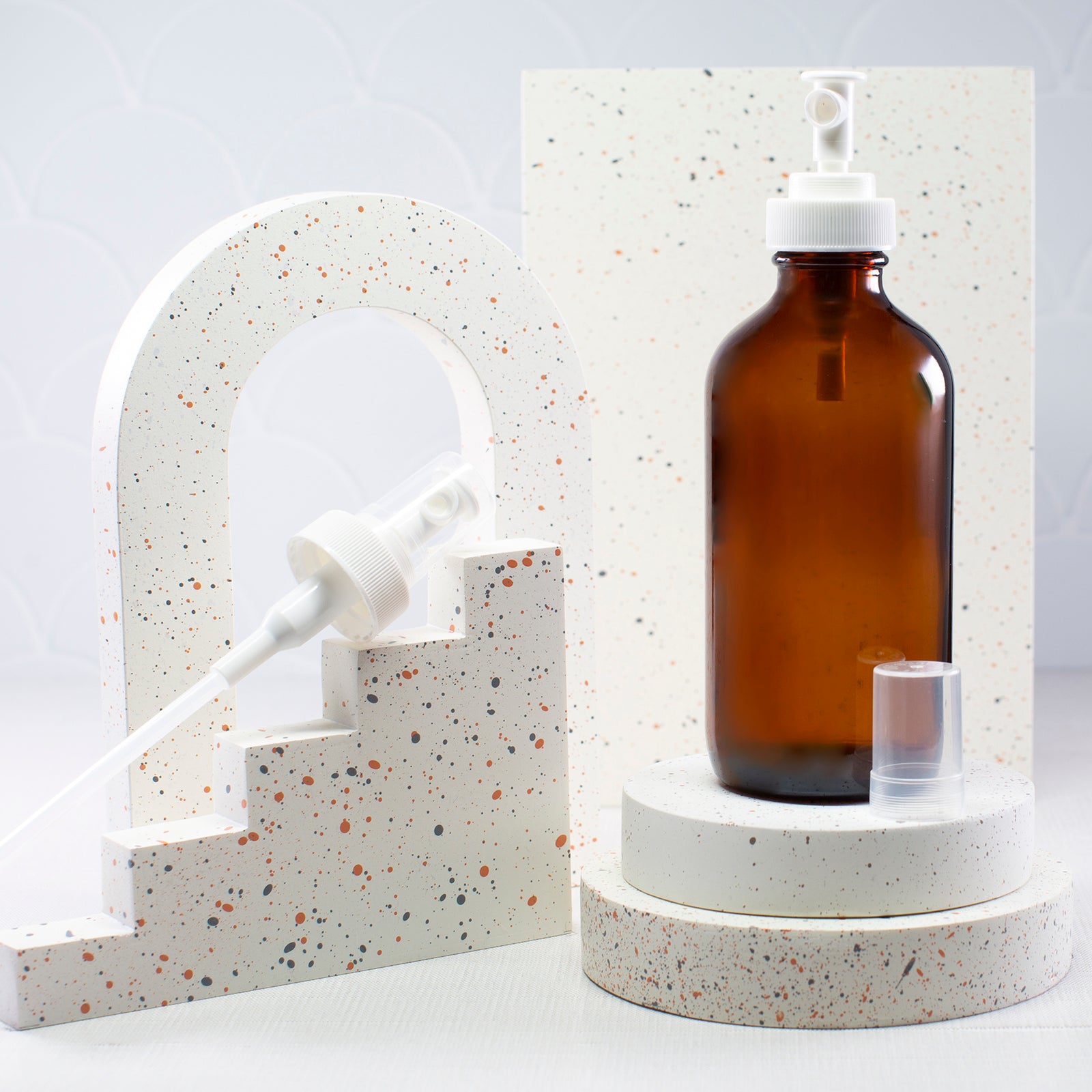 8 oz Amber Glass Bottle with 28-400 White Regular Mist Sprayer