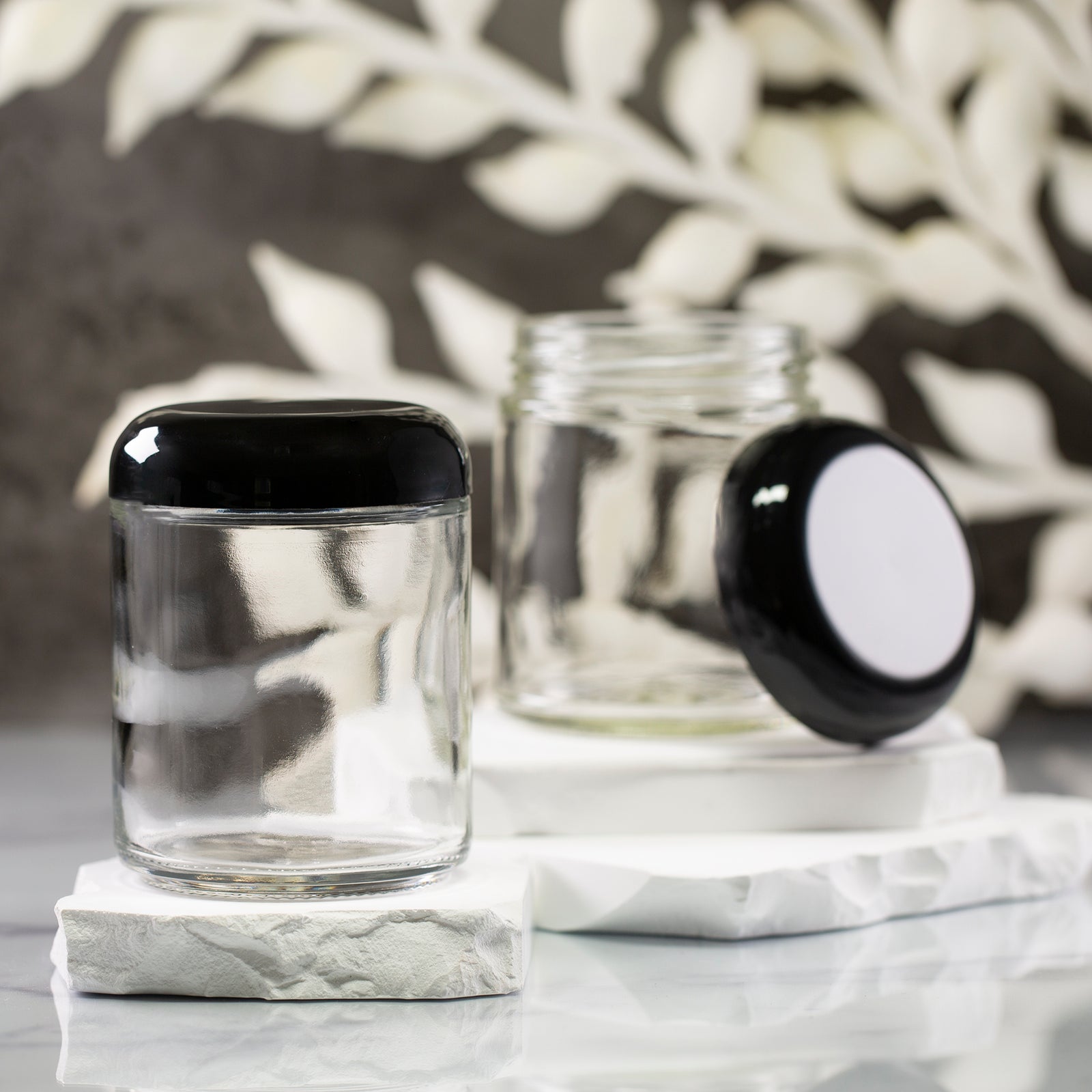 8 oz Clear Glass Jar with 70-400 Black Dome Cap