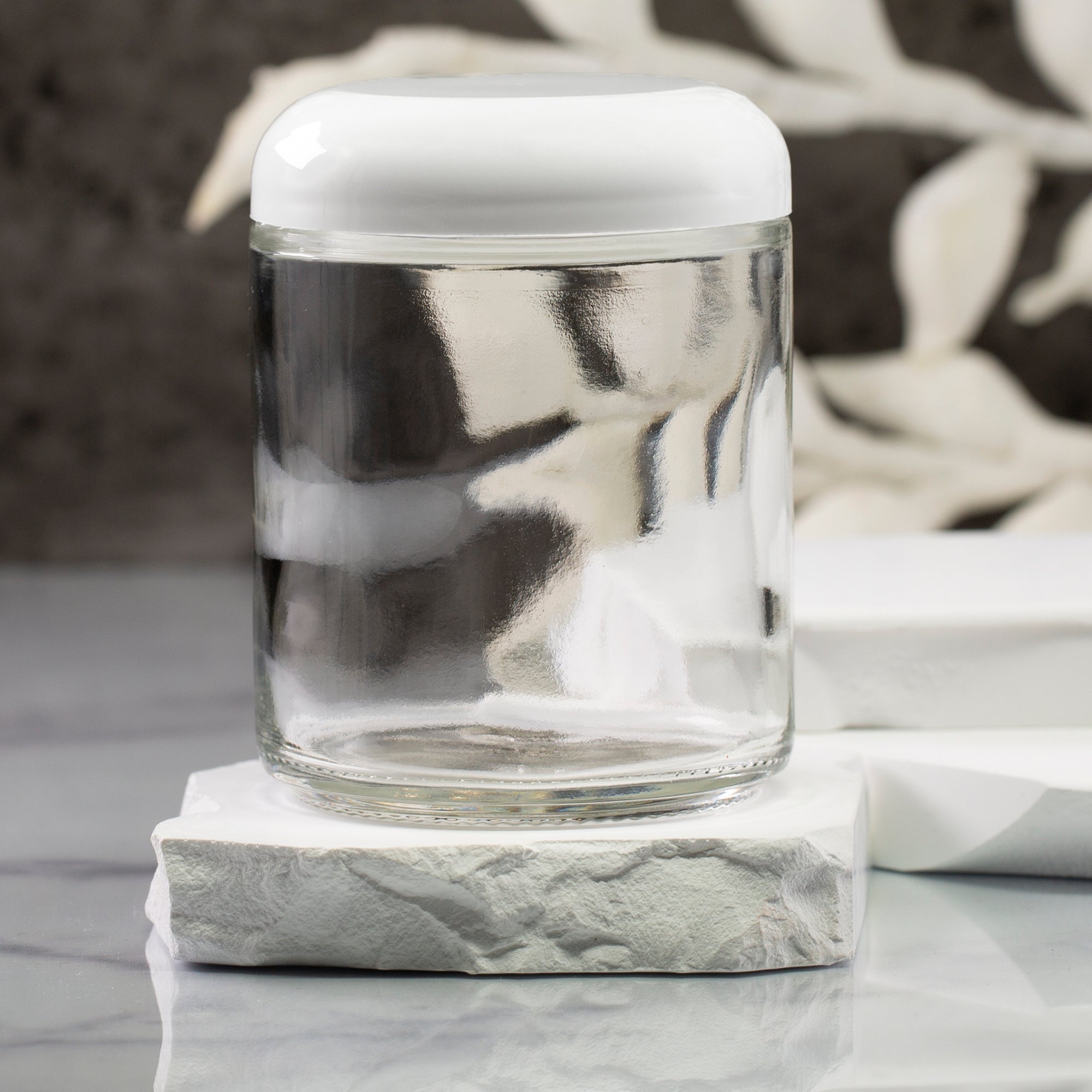 8 oz Clear Glass Jar with 70-400 White Dome Cap