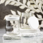 8 oz Clear Glass Jar with 70-400 White Flat Gloss Cap