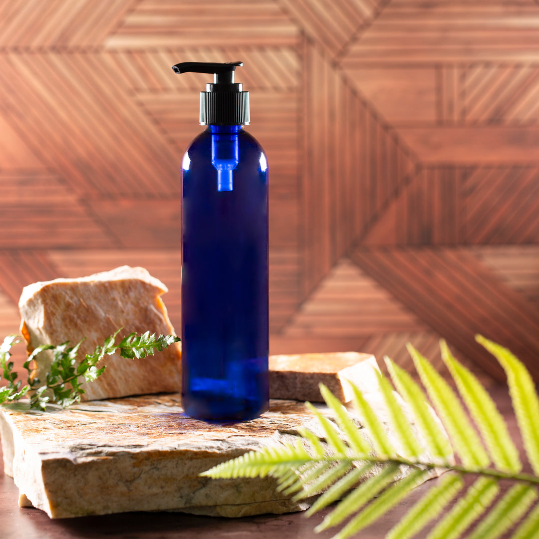 8 oz Blue PET Bullet Bottle with 24-410 Neck