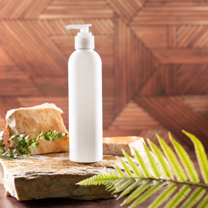 8 oz White Bullet Bottle with Natural Saddle Pump