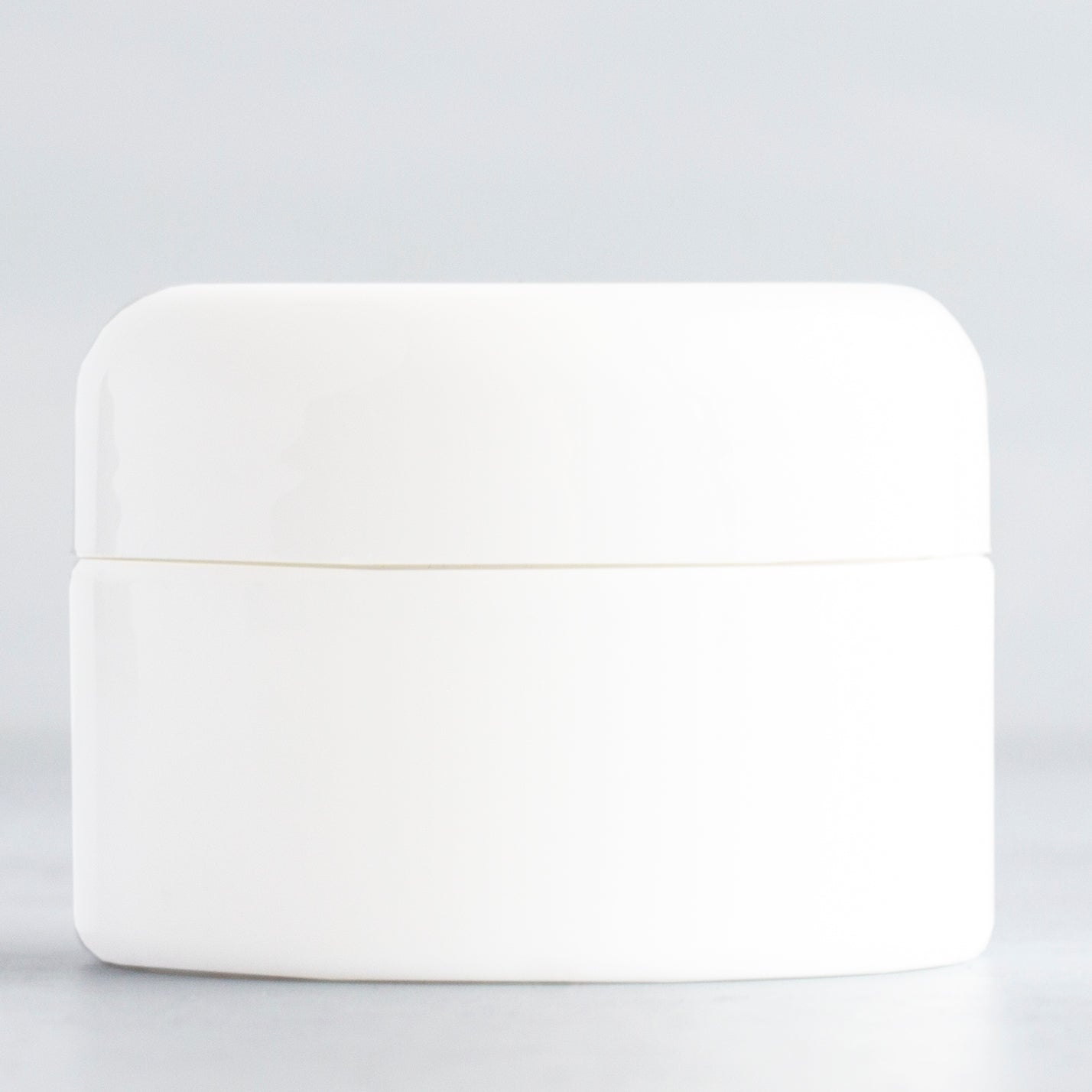 0.5 oz White Square Base Plastic Jar with White Dome Cap