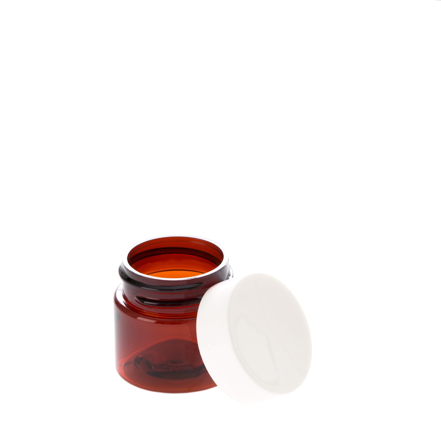 0.5 oz Straight Sided Amber Jar with White Flat Gloss Smooth Cap