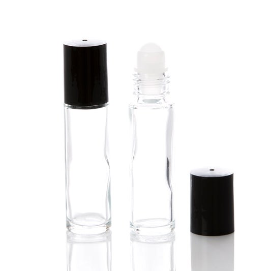 10 ml Clear Glass Rollerball Bottle with Black Cap