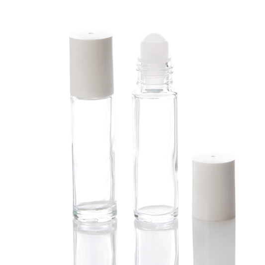 10 ml Clear Glass Rollerball Bottle with White Cap