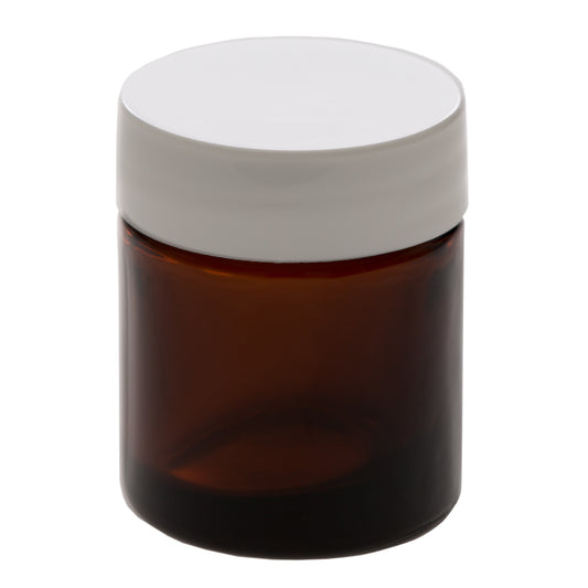 15 ml Amber Glass Jar with 33-400 White Gloss Smooth Cap