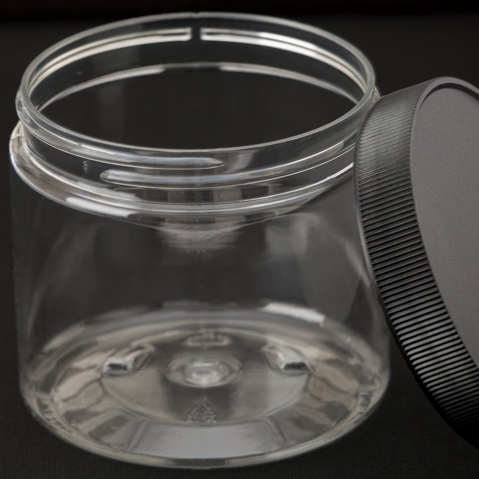 16 oz Clear Straight Sided Jar with Black Ribbed Cap