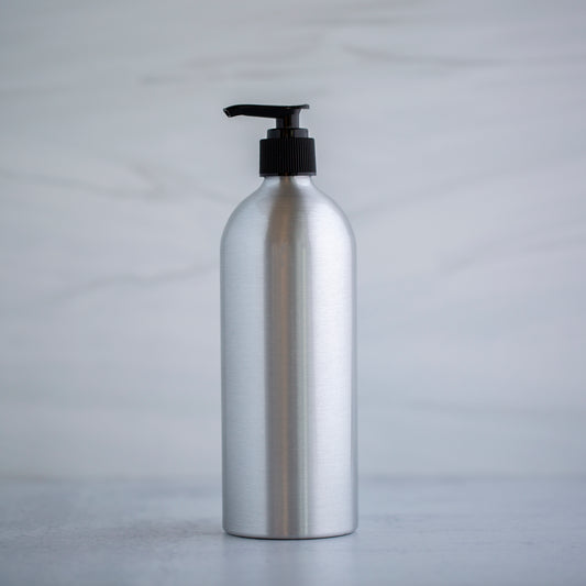 480 ml / 16 oz Aluminum Bottle with 24-410 Black Lotion Pump