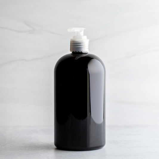 16oz Black Boston Round Bottle with Natural Pump