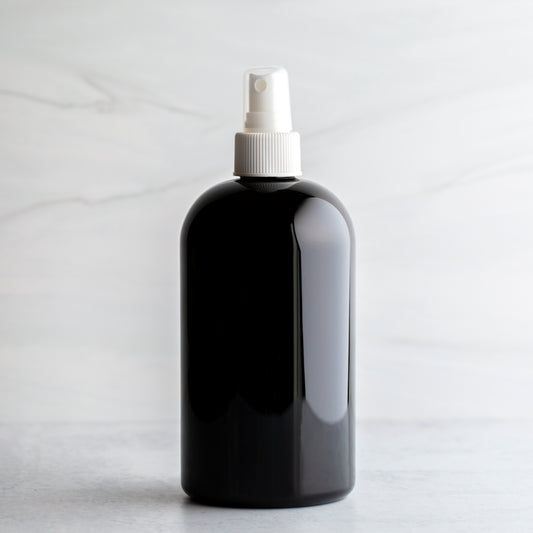 16oz Black Boston Round Bottle with White Mister