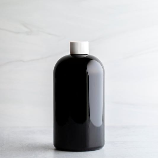 16oz Black Boston Round with White Ribbed Cap