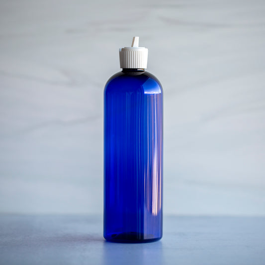 16 oz Blue Bullet Bottle with White Turret Cap