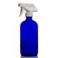 16oz Blue Glass Boston Round with White Trigger Sprayer