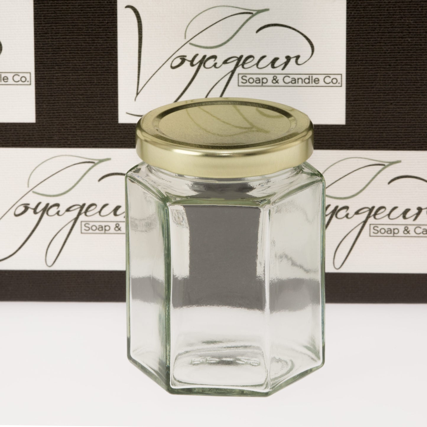 190 ml Hexagon Glass Jar with Gold Lid