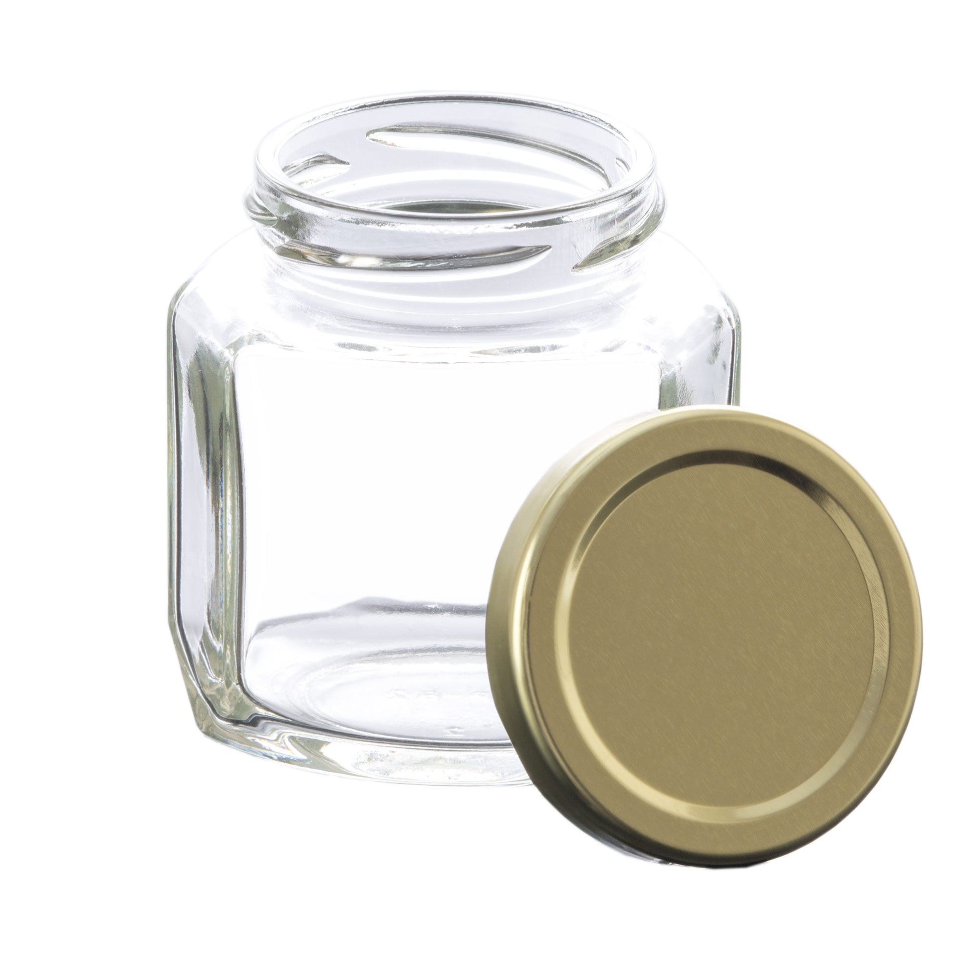 Oval Hexagon Glass Jar with Gold Lid 190 ml