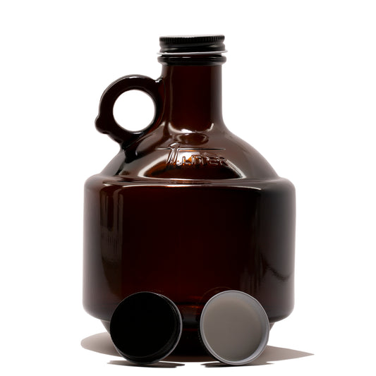 1 Litre / 32 fl. oz. Amber Glass Growler Bottle 38-400 Black Metal Cap