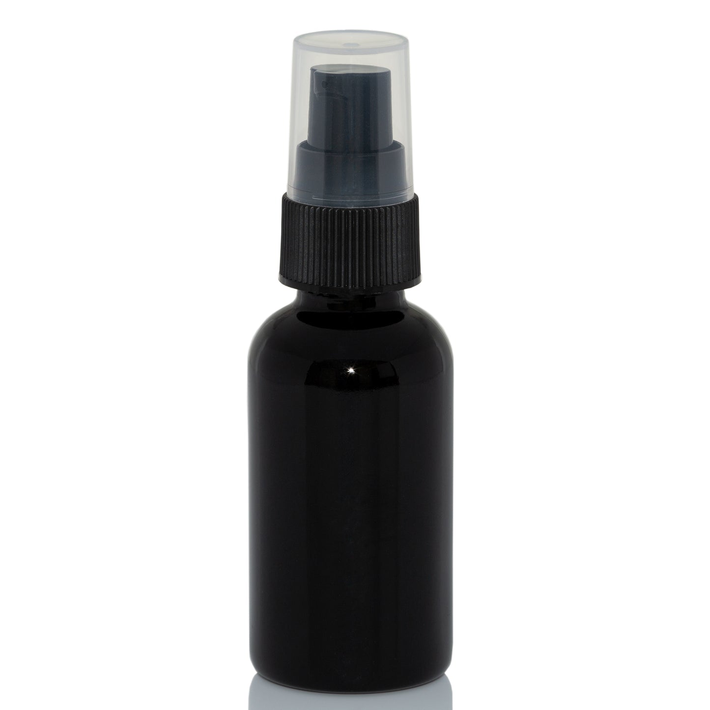 1 oz Black Glass Bottle with 20-400 Black Treatment Pump