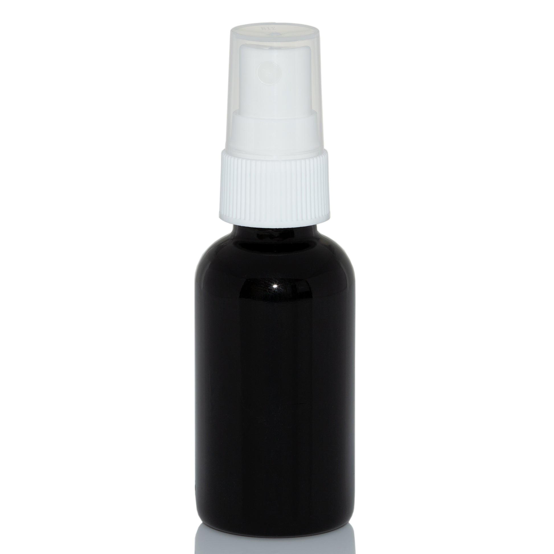 1 oz Black Glass Bottle with 20-400 White Fine Mist Sprayer