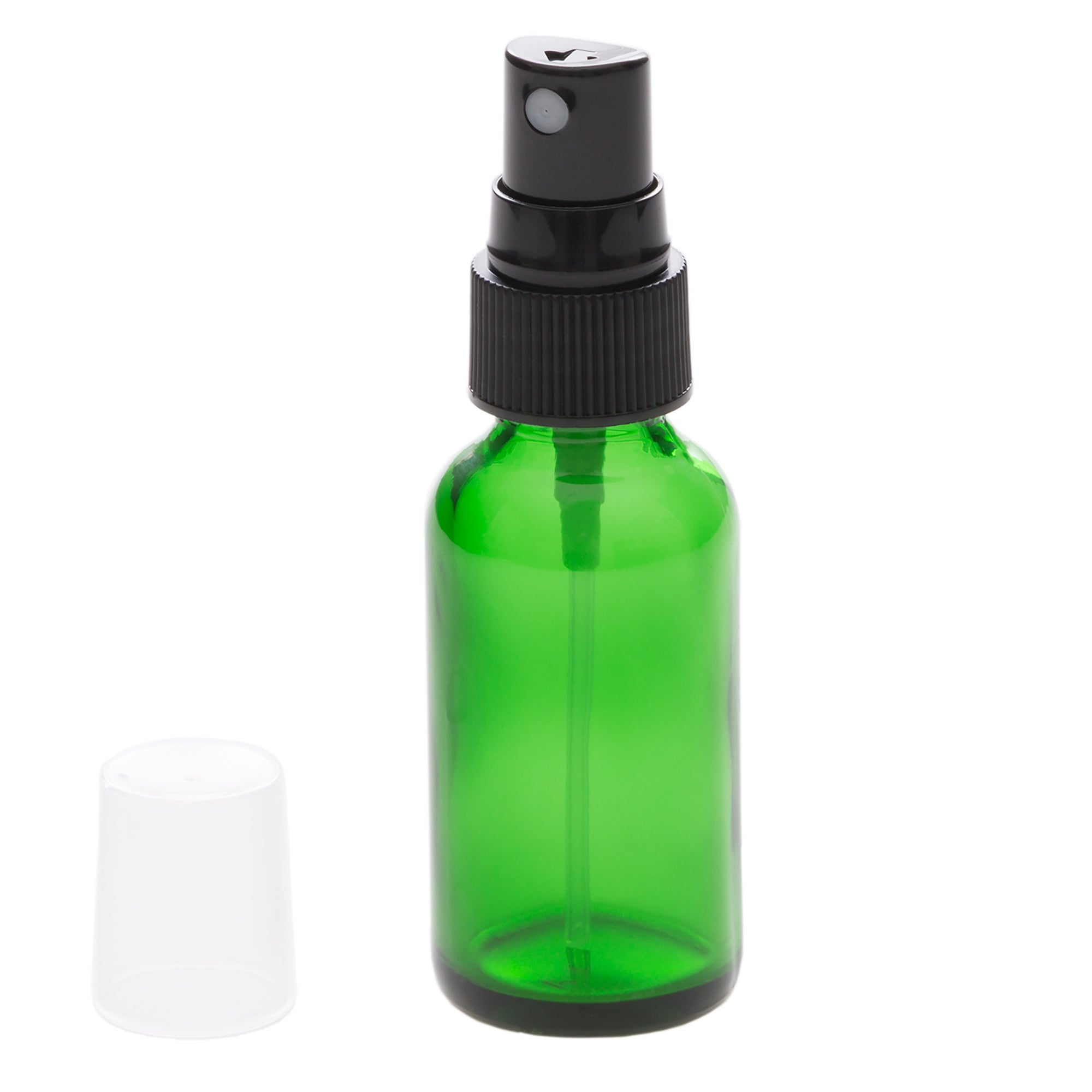 1 oz Green Glass Bottle with 20-400 Black Fine Mist Sprayer