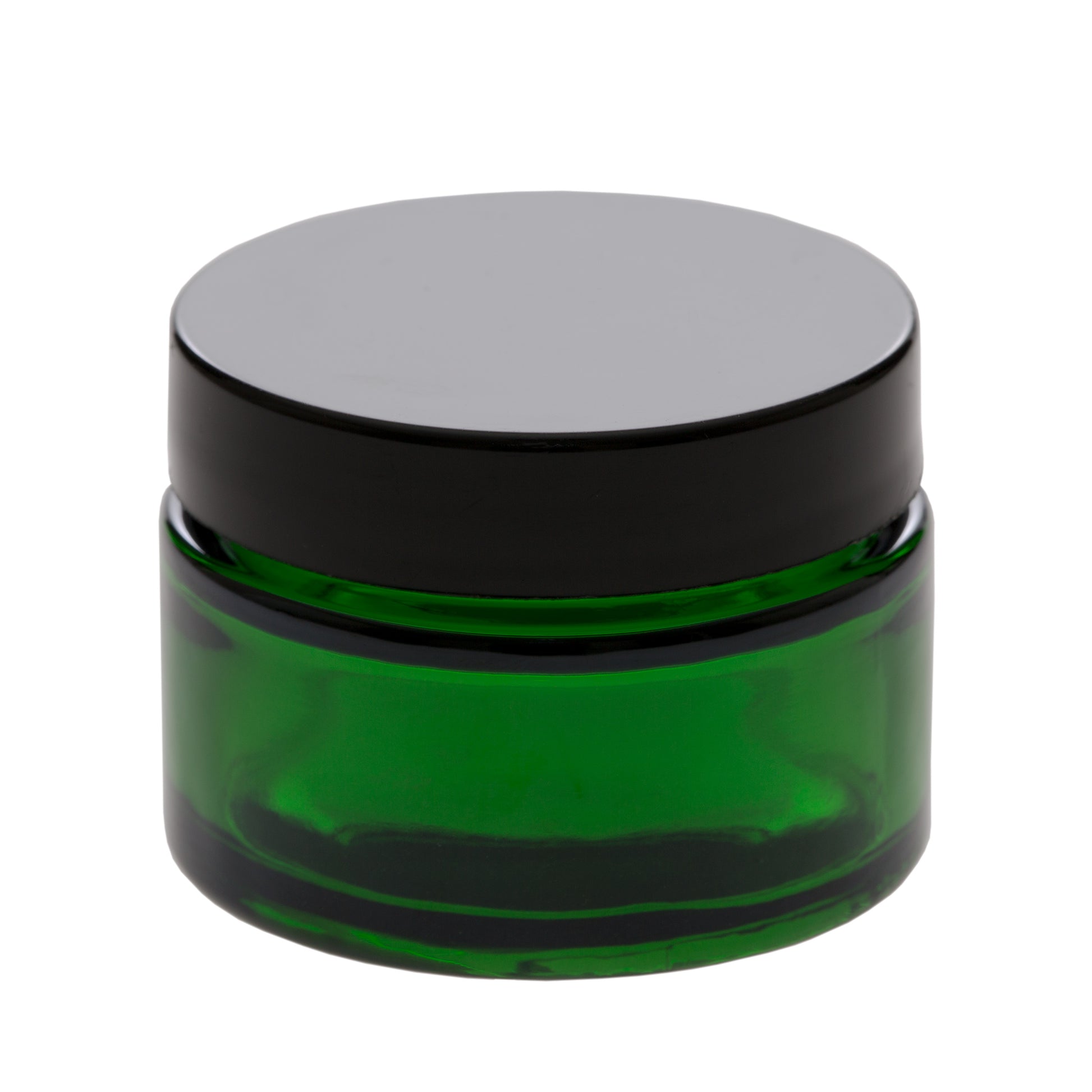 1 oz Green Glass Jar with 48-400 Black Gloss Smooth Cap