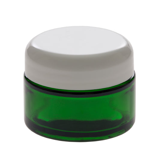 1 oz Green Glass Jar with 48-400 White Dome Cap