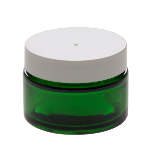 1 oz Green Glass Jar with 48-400 White Gloss Smooth Cap