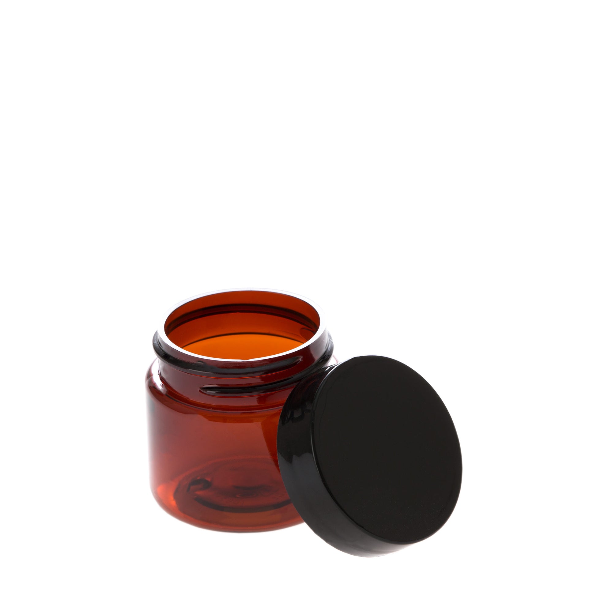 1 oz  Amber Straight Sided Jar with Black Flat Gloss Smooth Cap