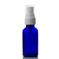 1 oz Blue Glass Boston Round Bottle with 20-400 White Fine Mist Sprayer