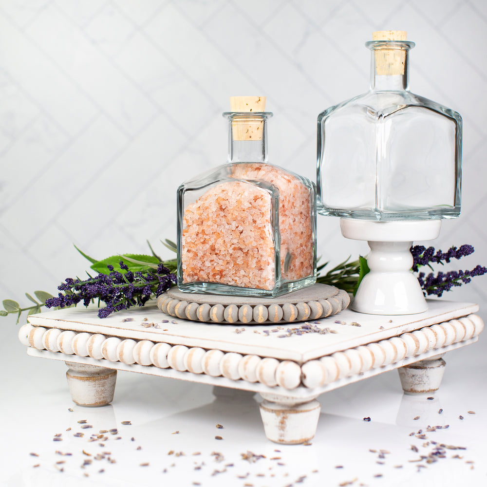 210 ml Clear Glass Square Bottle with Cork Lid 