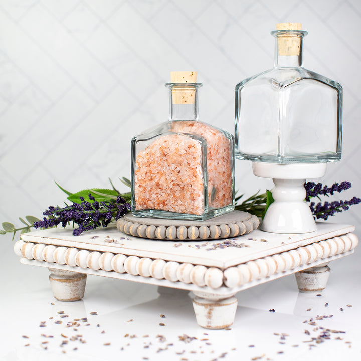 210 ml Clear Glass Square Bottle with Cork Lid 