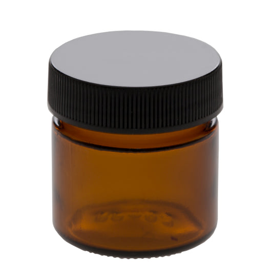 25 ml Amber Glass Jar with 38-400 Black Ribbed Cap