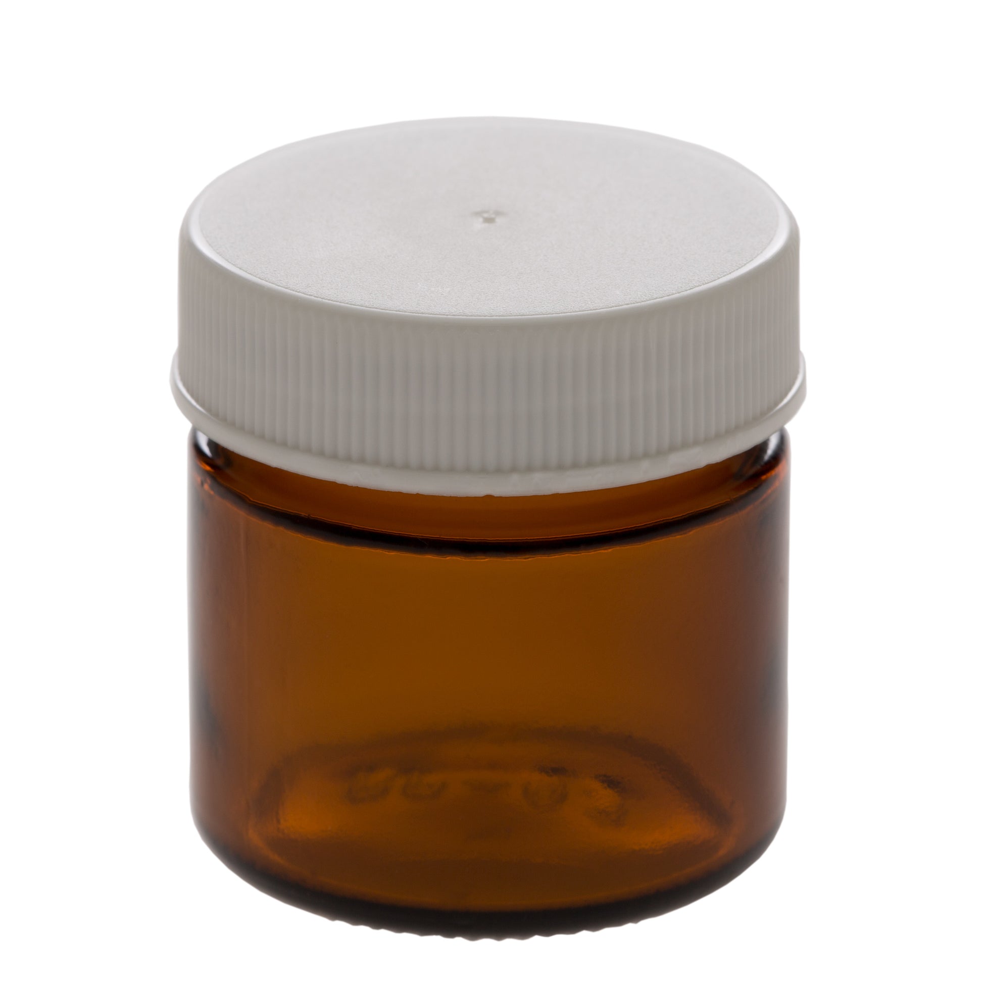 25 ml Amber Glass Jar with 38-400 White Ribbed Cap