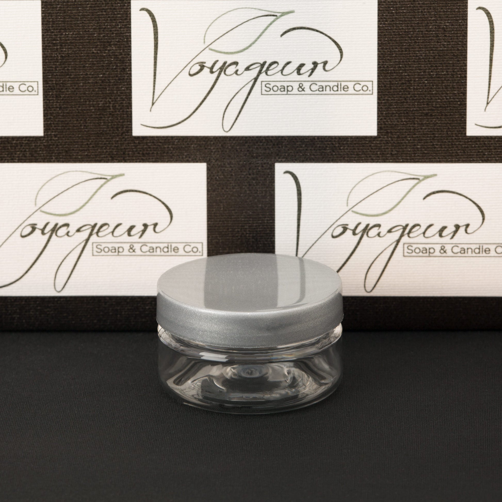2 oz Clear Shallow Jar with Silver Gloss Flat Cap