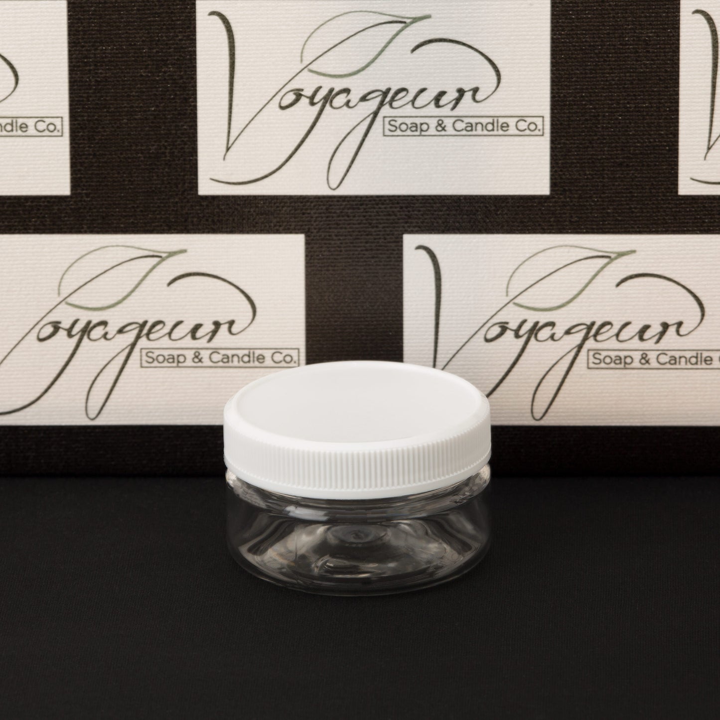 2 oz Clear Shallow Jar with White Ribbed Flat Cap
