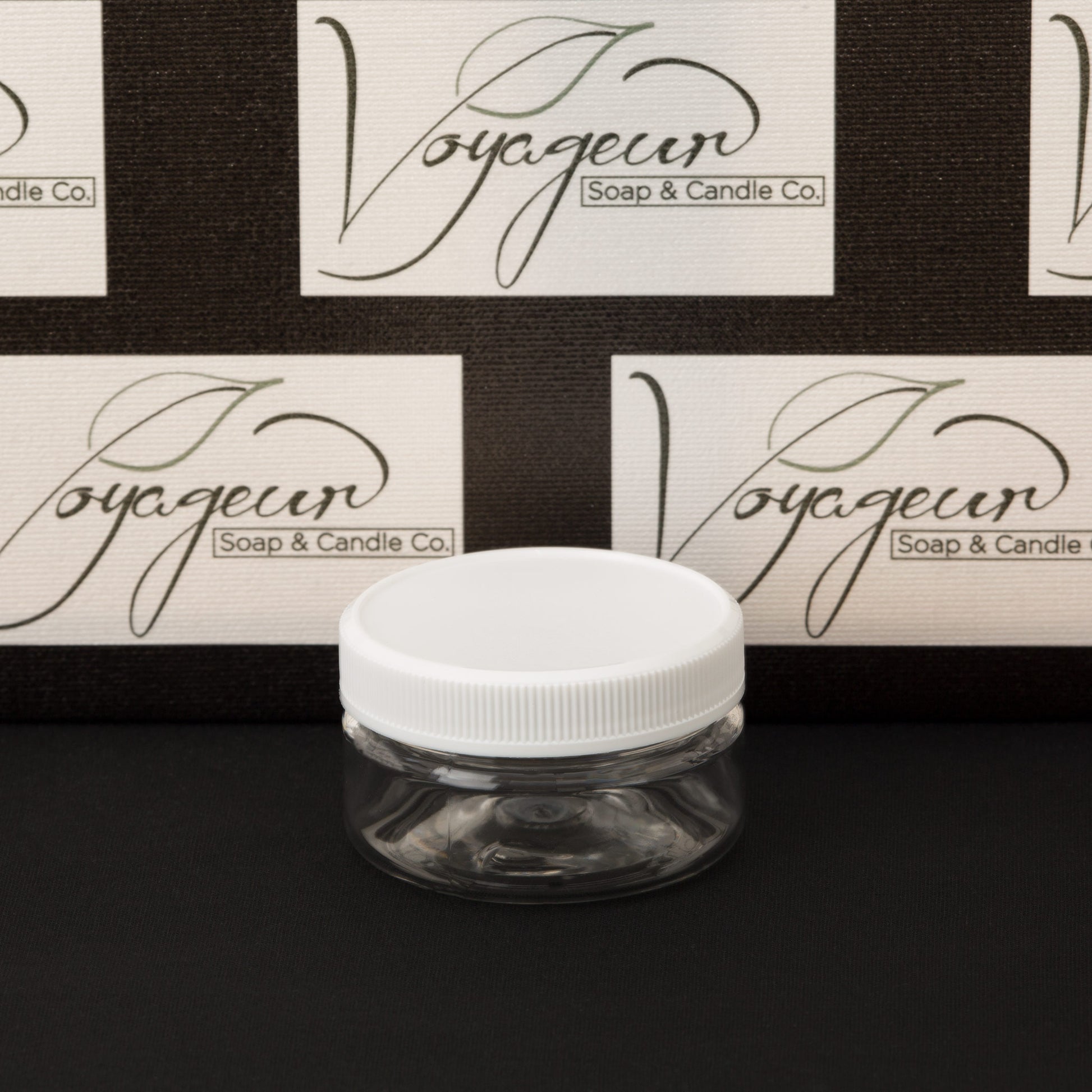 2 oz Clear Shallow Jar with White Ribbed Flat Cap
