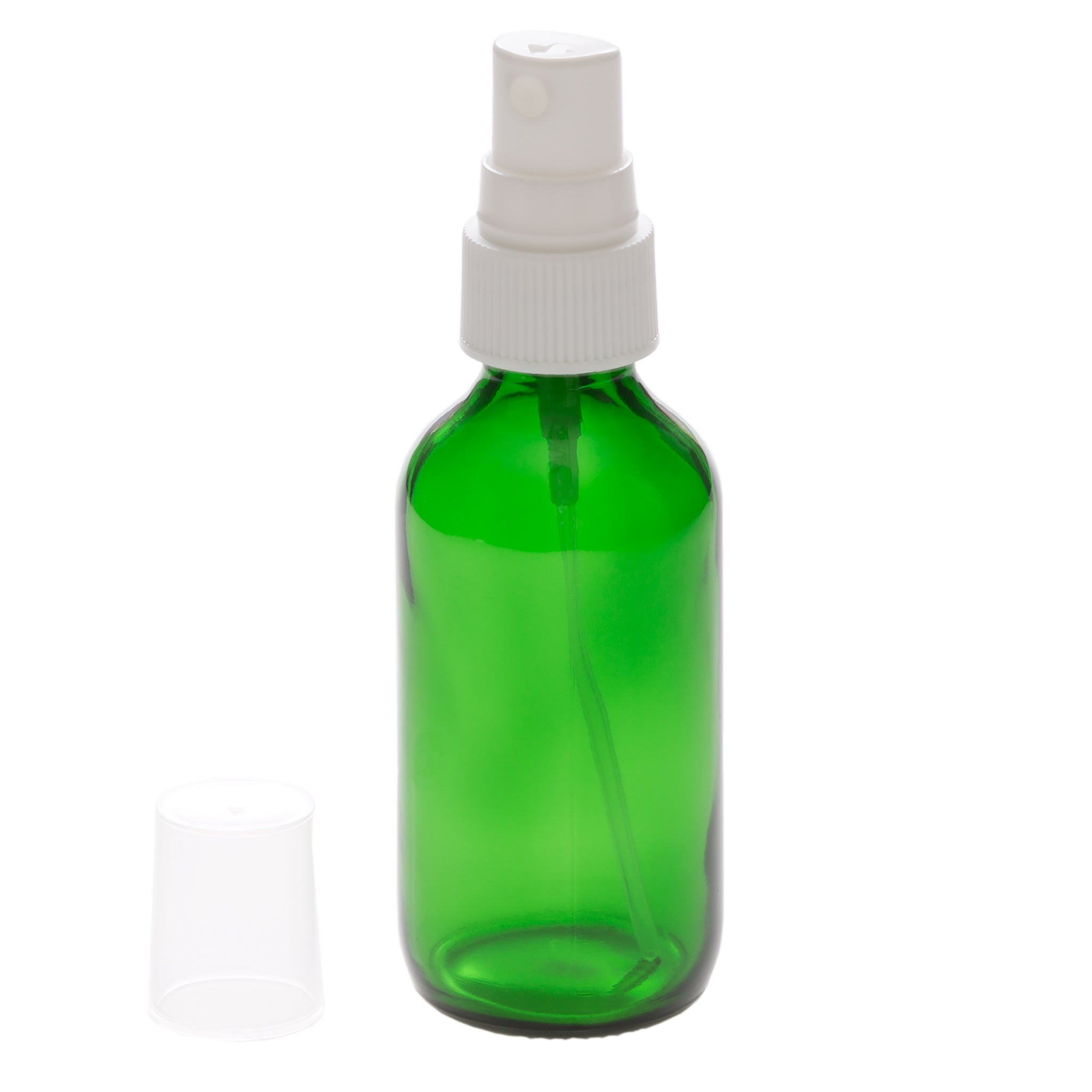 2 oz Green Glass Bottle with 20-400 White Fine Mist Sprayer