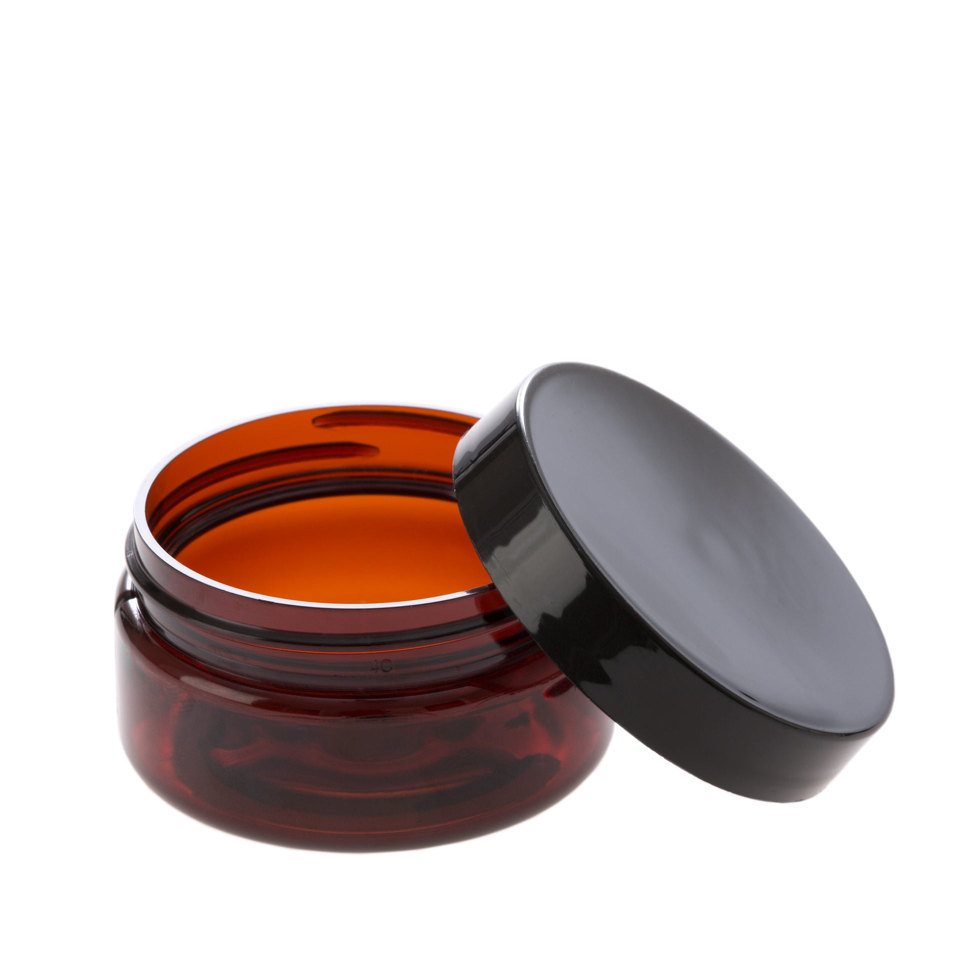 2 oz Amber Shallow Jar with Black Gloss Flat Cap