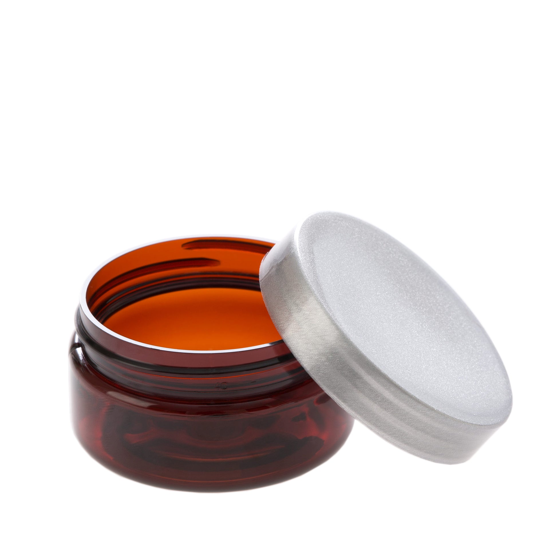 2 oz Amber Shallow Jar with Silver Gloss Flat Cap