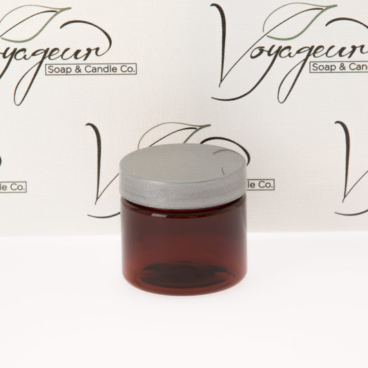 2 oz Amber Straight Sided Jar with Silver Flat Gloss Smooth Cap