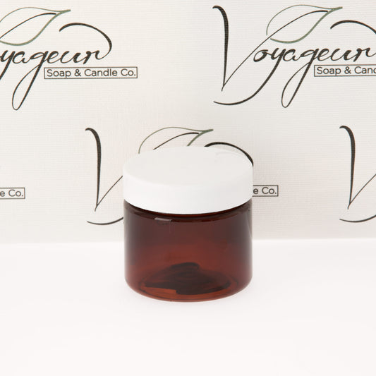 2 oz Amber Straight Sided Jar with White Flat Gloss Smooth Cap